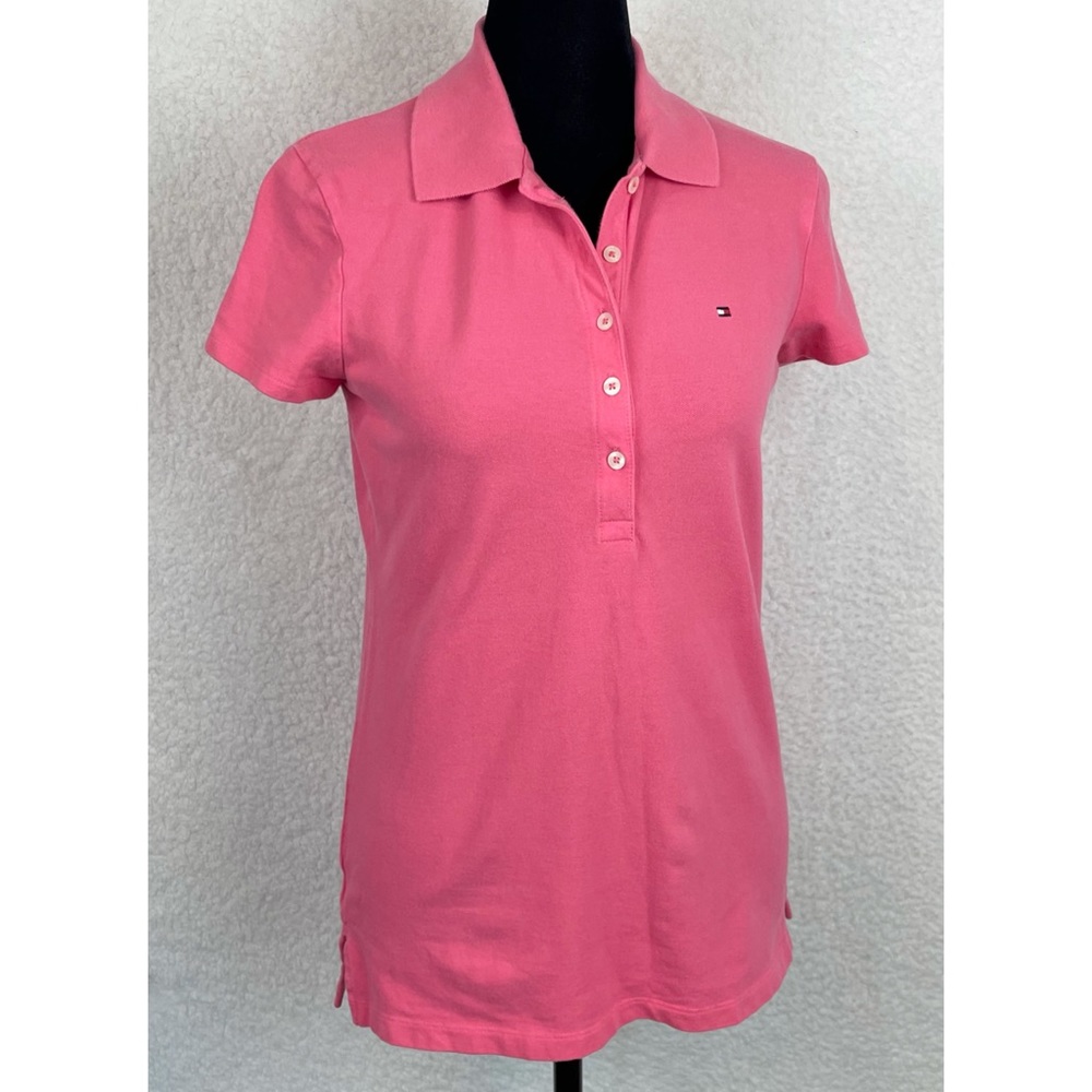 TOMMY HILFIGER • Bubblegum Pink Short Sleeve Polo Shirt, XS - Picture 11 of 16